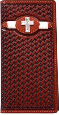 3D Belt Company W821 Chestnut Wallet with Fancy Rawhide Trim with Cross Concho